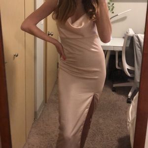 Champagne satin midi dress